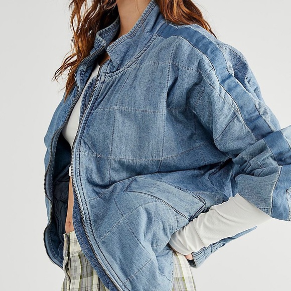 Free People Dolman Quilted Denim Jacket - color Cali Indigo - size Small - Picture 5 of 9